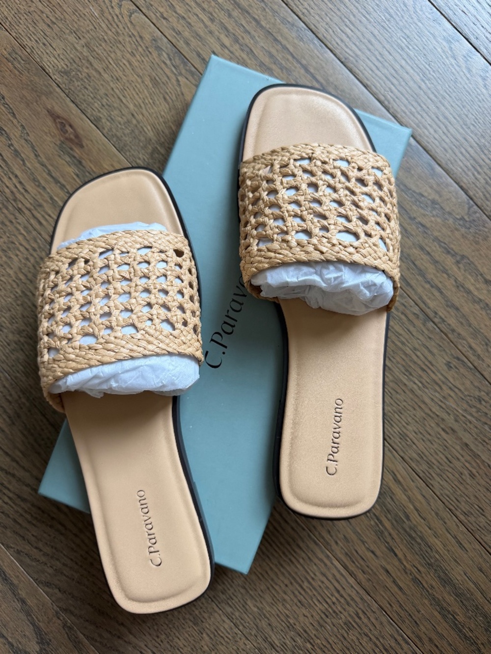 C.Paravano Rafdia Woven Raffia Slide Sandals Flats Sz 8 NEW!